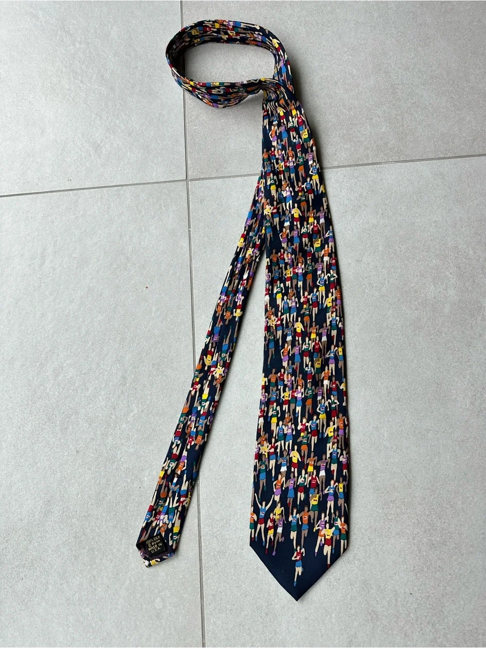 Navy Novelty Pattern Men's Tie - Multicolor Crowd Print